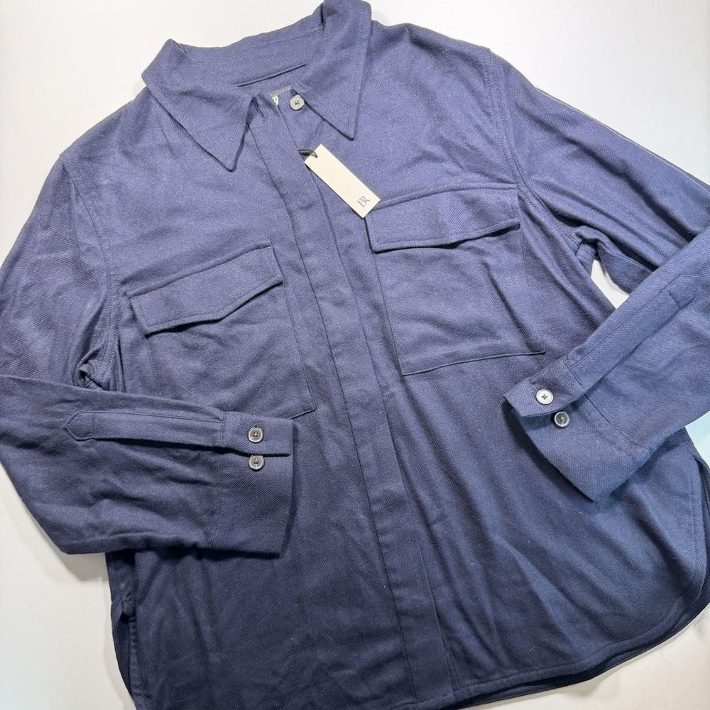 Banana Republic NWT Women's L Long Sleeve Navy Wool Blend Button Up